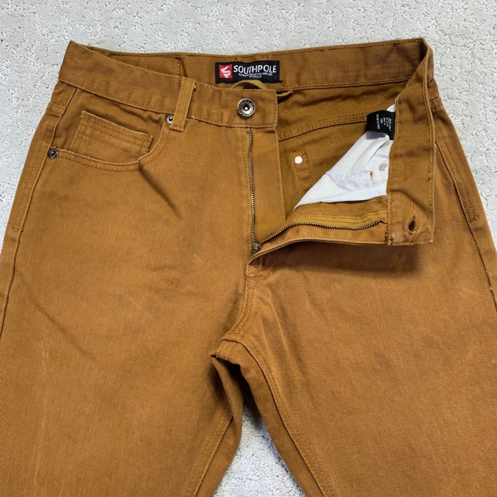 Southpole Mens Jeans Size 32x32 Straight Leg Tan Skate‎ Y2k Bleach Stain